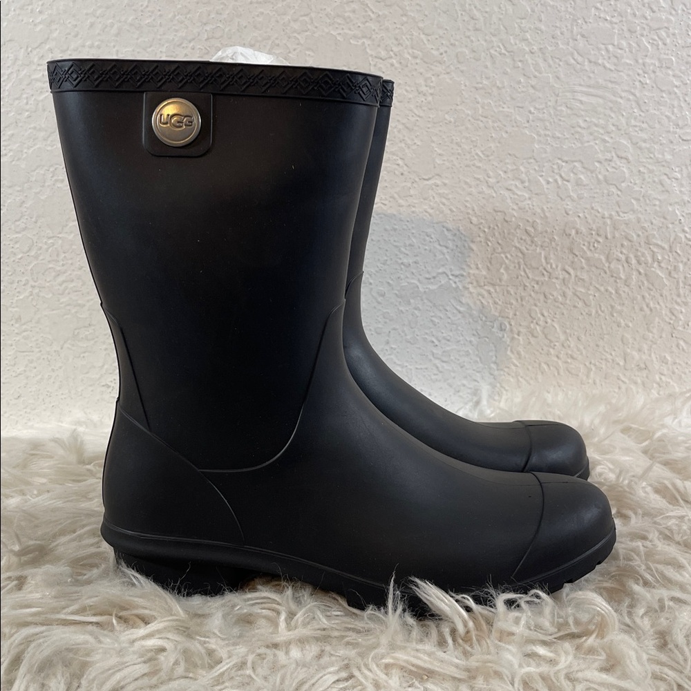 UGG Sienna Matte Rain Rubber Boots Slip On Black 1100510 Size 9 Real Fur NEW - Picture 4 of 15